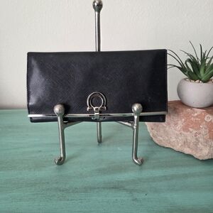 Salvatore Ferragamo Black Leather Wallet with Silver Accent